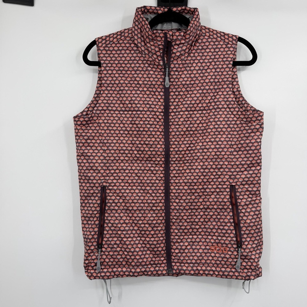Stio Fenos Vest Womens Small Orange Quilted Puffer Insulated Full Zip Pockets
